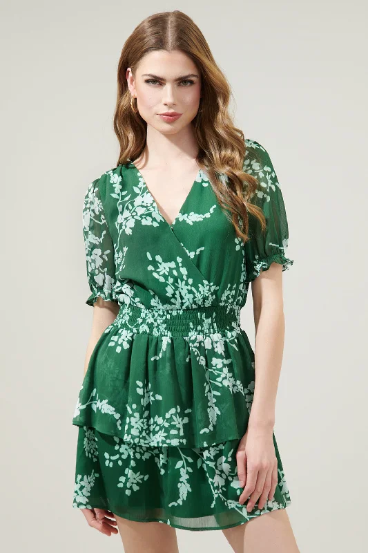 Women's Vintage Garments Monterey Floral Amina Surplice Ruffle Mini Dress
