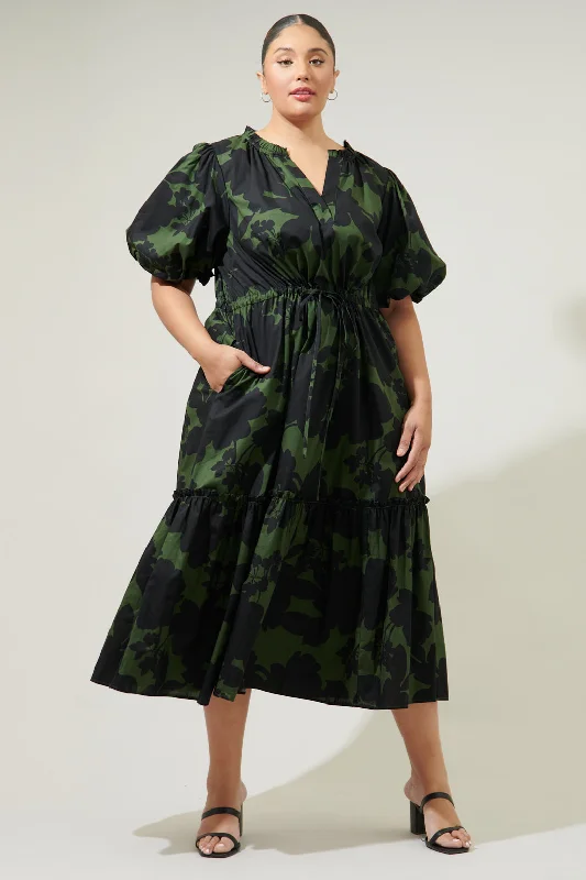 Casual and Comfortable Outfits Night Moss Ginny Bubble Sleeve Midi Dress Curve