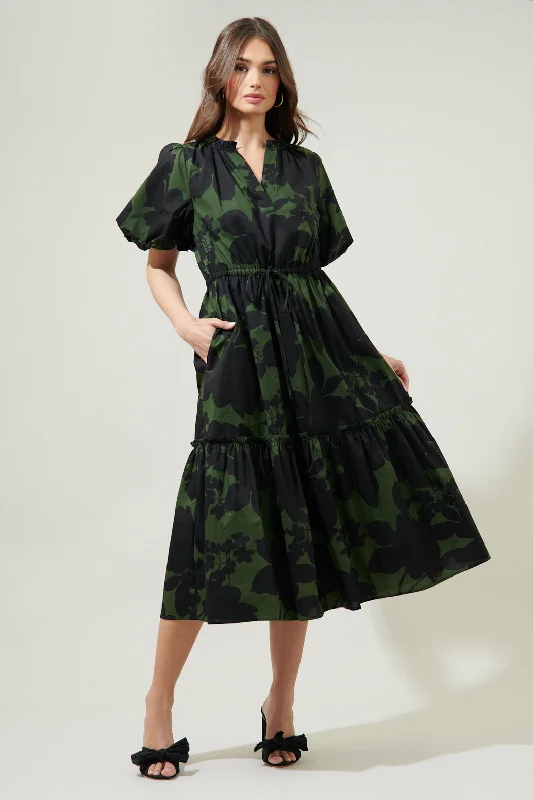 Unique Women's Fashion Pieces Night Moss Ginny Bubble Sleeve Midi Dress