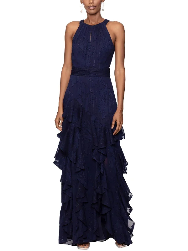 Women's Vintage Attire Petites Womens Halter Chiffon Evening Dress