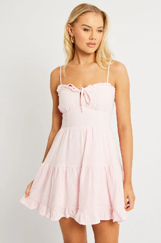 Pink Fit And Flare Dress Strappy Mini