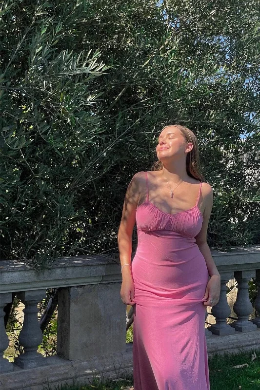 Trendy Online Boutiques Pink Maxi Dress Sleeveless Gathering Bust Mesh