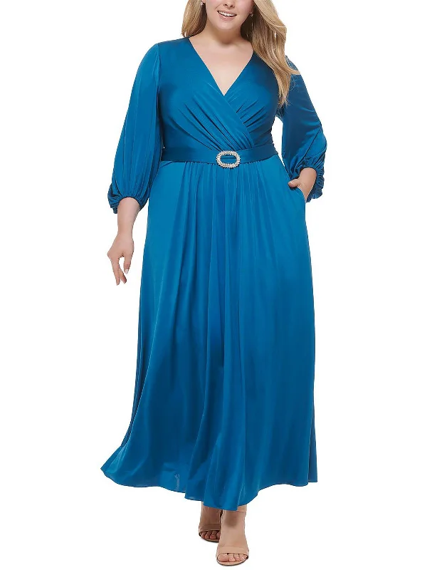 Plus Womens Knit Long Sleeve Evening Dress