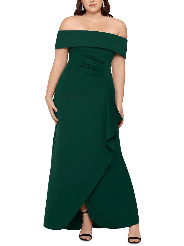 Elegant Women's Attire Plus Womens Off-The-Shoulder Ruched Evening Dress