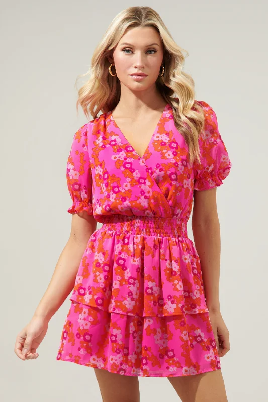 Poppy Punch Amina Surplice Ruffle Mini Dress