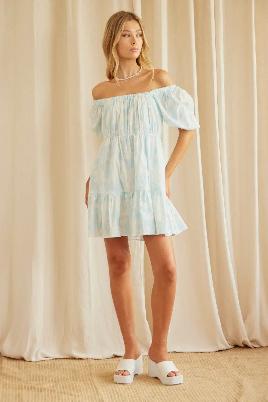 Timeless Women's Clothes Print Mini Dress Short Sleeve Square Neck