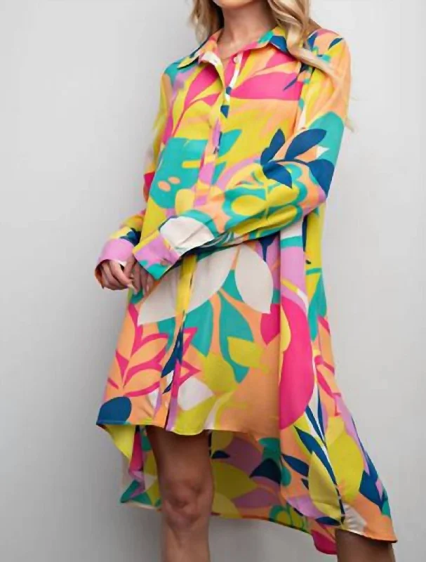 Women's Professional Outfit Print Shirt Dress In Lime Pink
