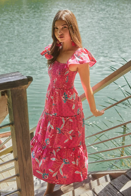 Flash Sale Clothing Sable Paisley Lou Smocked Tiered Midi Dress