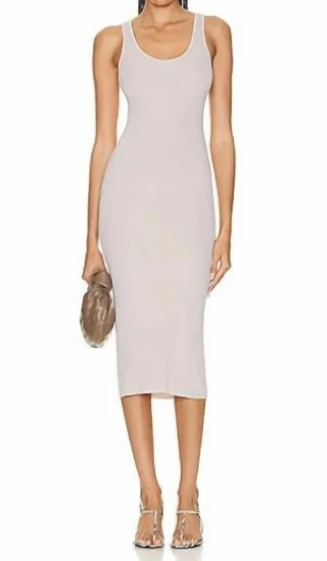 Women's Vintage Clothes Silk Rib Tank Midi Dress In Quartz