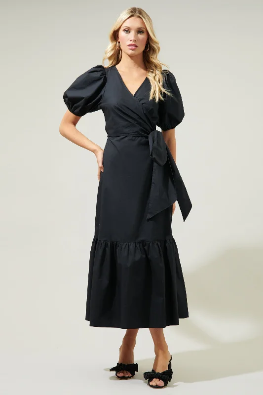 Online Boutiques Affordable Sunny Stroll Poplin Wrap Top MIdi Dress