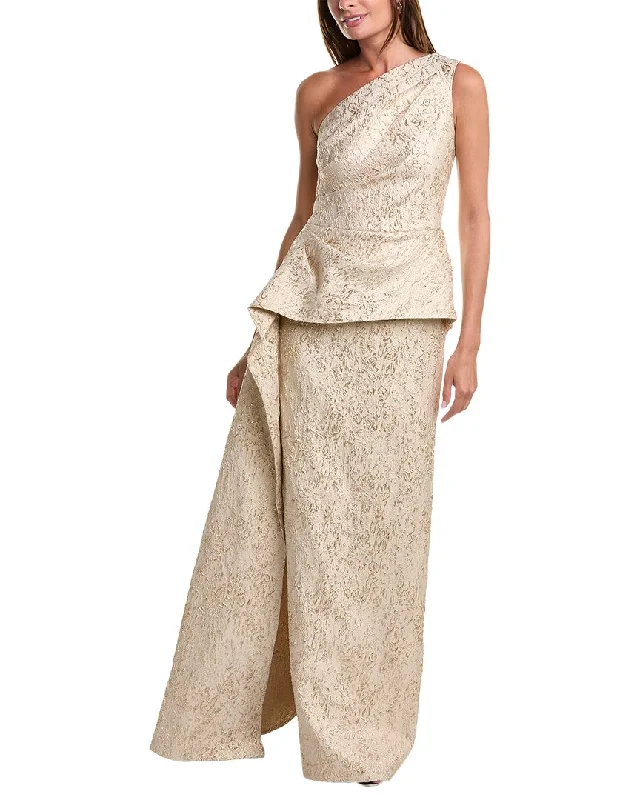 Women's High Street Fashion Teri Jon by Rickie Freeman Metallic Jacquard Gown