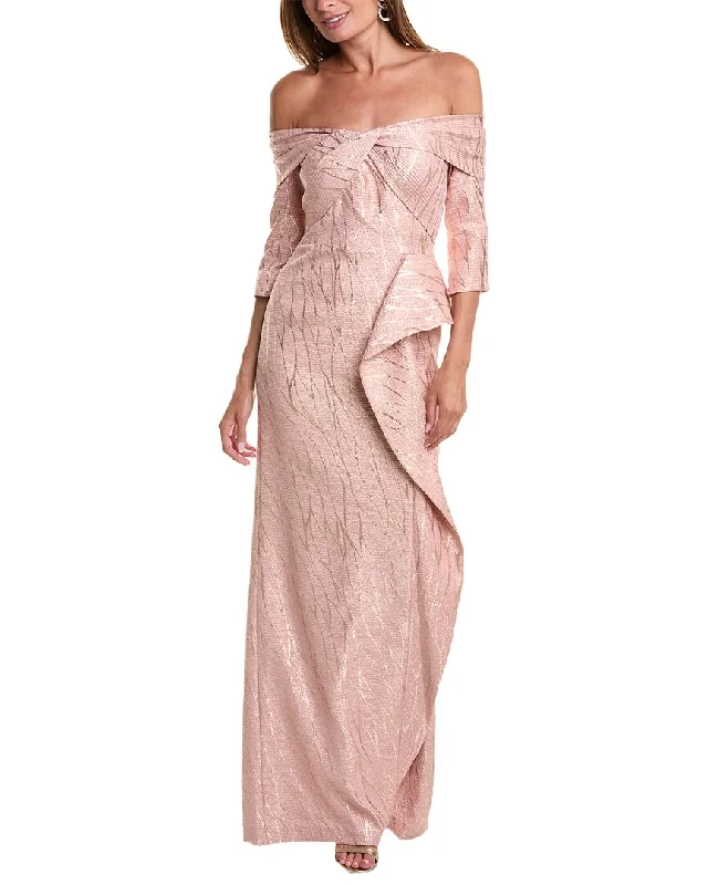 High-End Women's Apparel Teri Jon by Rickie Freeman Metallic Jacquard Gown