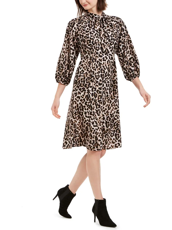 Trendy Women's Dresses Online Womens Bishop Sleeve Animal Print Midi Dress