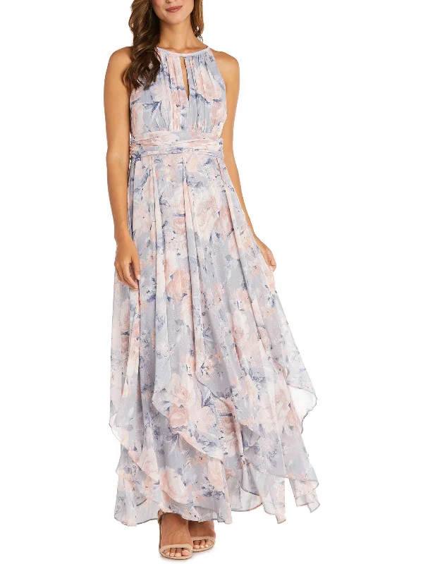 Women's Formal Apparel Womens Floral Print Halter Evening Dress