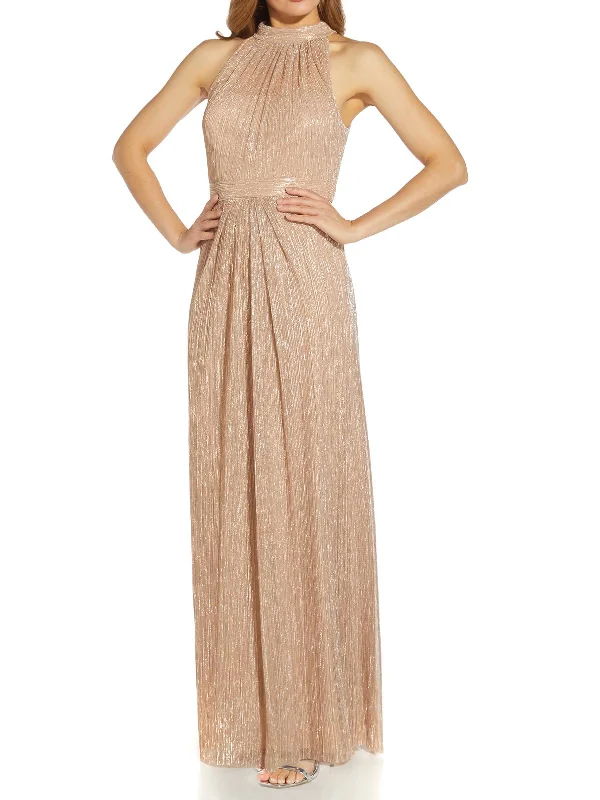 Discount Store Womens Metallic Halter Evening Dress