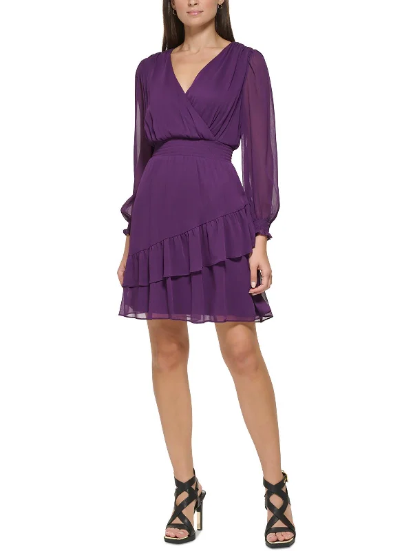 Contemporary Women's Clothing Womens Surplice Neckline Ruffled Mini Dress