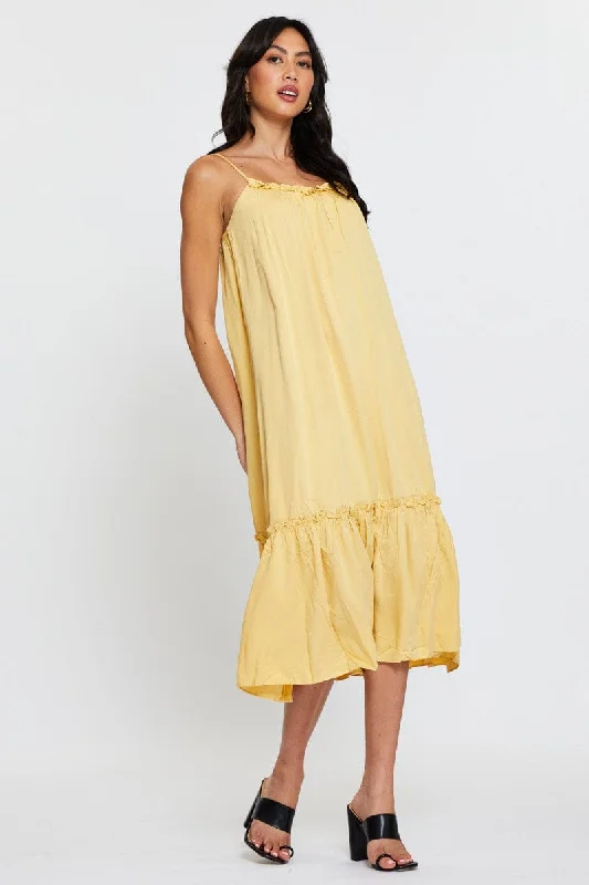 Flash Discount Yellow A Line Dress Sleeveless Midi