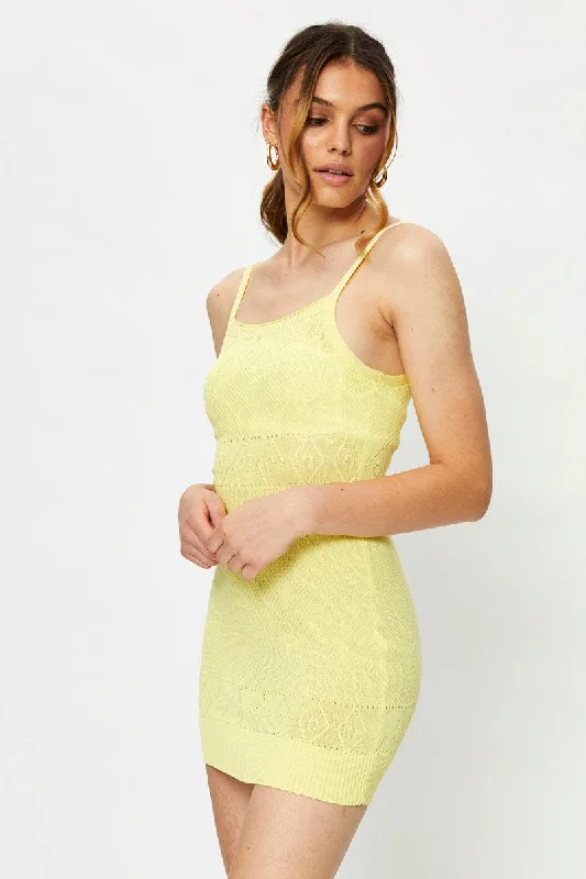Women's Seasonal Clothing Yellow Knit Dress Sleeveless Mini
