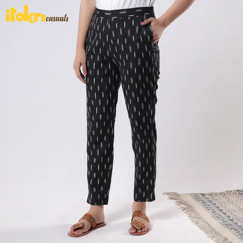 Women's Everyday Clothes Black - Pochampally Ikat Cotton Tapered Casual Pant for Women Women's Everyday Clothes Black - Pochampally Ikat Cotton Tapered Casual Pant for Women