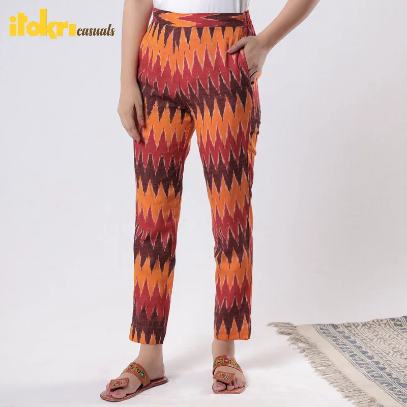 Holiday Special Offers Multicolor - iTokri Casuals - Pochampally Ikat Cotton Tapered Casual Pant for Women Holiday Special Offers Multicolor - iTokri Casuals - Pochampally Ikat Cotton Tapered Casual Pant for Women