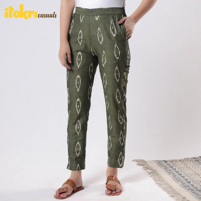 Women's Clothing For Outdoor Events Green - iTokri Casuals - Pochampally Ikat Cotton Tapered Casual Pant for Women Women's Clothing For Outdoor Events Green - iTokri Casuals - Pochampally Ikat Cotton Tapered Casual Pant for Women
