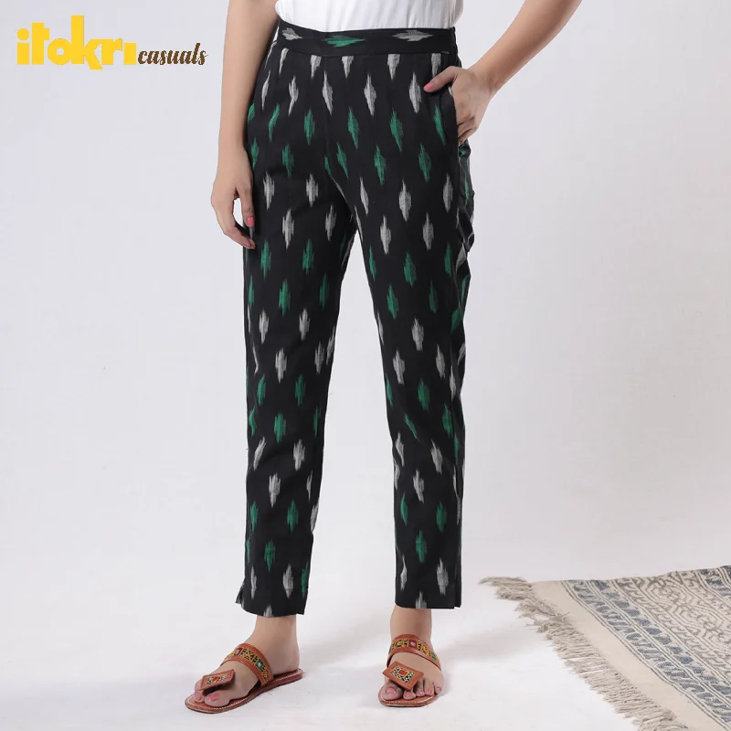 Elegant Clothing For Women Black - Pochampally Ikat Cotton Tapered Casual Pant for Women Elegant Clothing For Women Black - Pochampally Ikat Cotton Tapered Casual Pant for Women