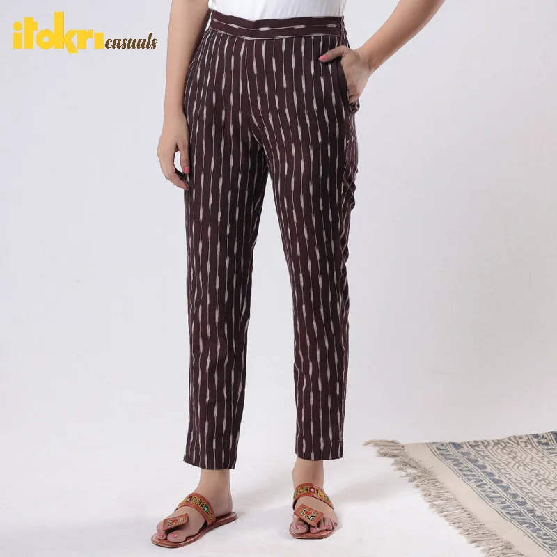Formal Clothing For Women Brown - Pochampally Ikat Cotton Tapered Casual Pant for Women Formal Clothing For Women Brown - Pochampally Ikat Cotton Tapered Casual Pant for Women