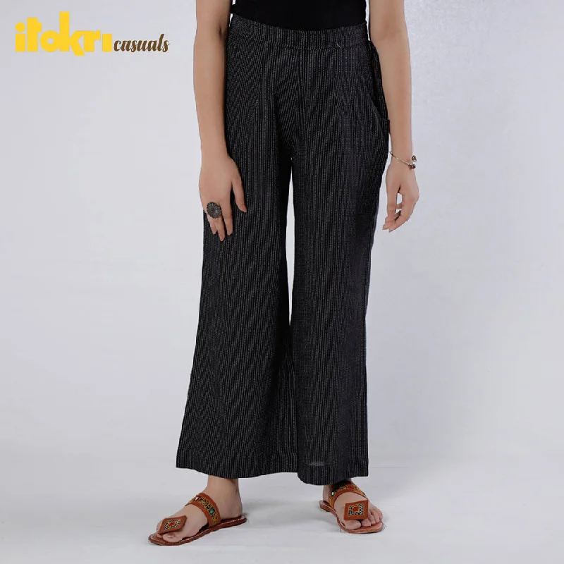 Women's Vintage-Inspired Clothing Black - Running Stitch Cotton Palazzo by iTokri Casuals Women's Vintage-Inspired Clothing Black - Running Stitch Cotton Palazzo by iTokri Casuals