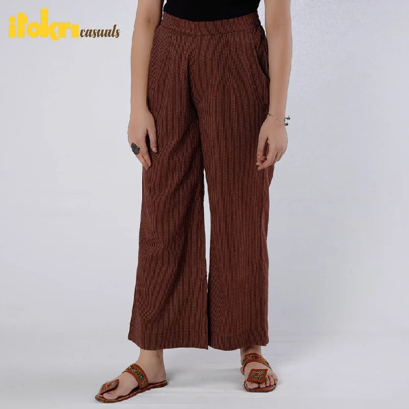 Women's Online Clothing Boutique Brown Running Stitch Cotton Palazzo by iTokri Casuals Women's Online Clothing Boutique Brown Running Stitch Cotton Palazzo by iTokri Casuals