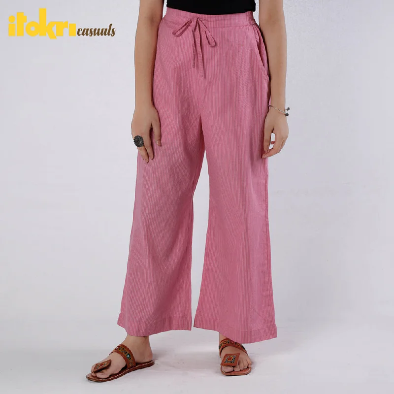 Women's Cozy Clothes Watermelon Pink - Running Stitch Cotton Palazzo by iTokri Casuals Women's Cozy Clothes Watermelon Pink - Running Stitch Cotton Palazzo by iTokri Casuals
