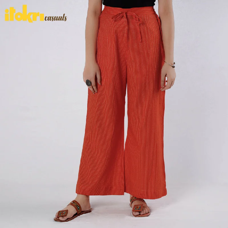 Women's Stylish Professional Apparel Orange - Running Stitch Cotton Palazzo by iTokri Casuals Women's Stylish Professional Apparel Orange - Running Stitch Cotton Palazzo by iTokri Casuals