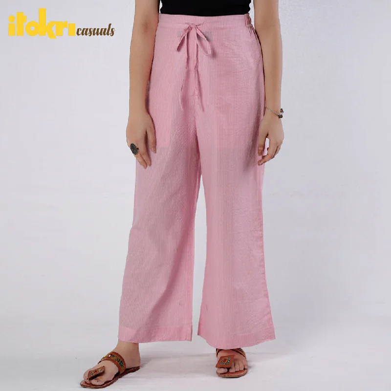 Women's Athletic Clothes Baby Pink - Running Stitch Cotton Palazzo by iTokri Casuals Women's Athletic Clothes Baby Pink - Running Stitch Cotton Palazzo by iTokri Casuals