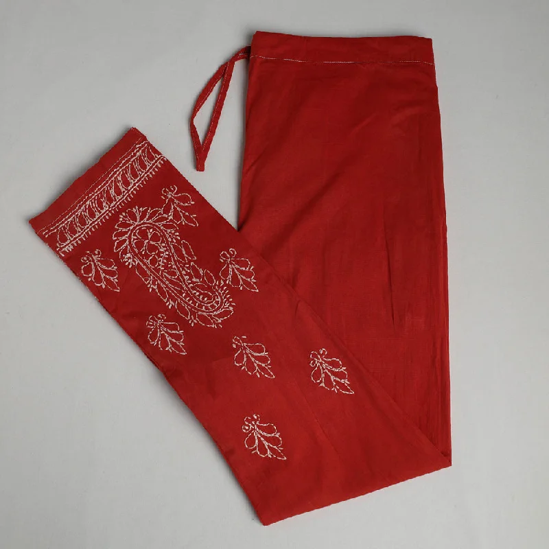 Comfortable Casual Women's Clothing Red - Lucknow Chikankari Hand Embroidery Cotton Lycra Cropped Pant (Free Size) Comfortable Casual Women's Clothing Red - Lucknow Chikankari Hand Embroidery Cotton Lycra Cropped Pant (Free Size)