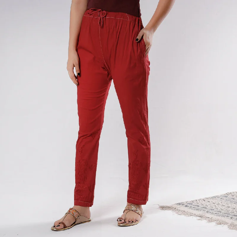 Clothes For Sale Red - Lucknow Chikankari Hand Embroidery Cotton Lycra Cropped Pant (Free Size) Clothes For Sale Red - Lucknow Chikankari Hand Embroidery Cotton Lycra Cropped Pant (Free Size)