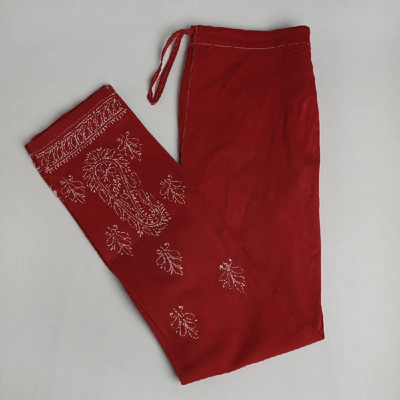 Clothes Women Red - Lucknow Chikankari Hand Embroidery Cotton Lycra Cropped Pant (Free Size) Clothes Women Red - Lucknow Chikankari Hand Embroidery Cotton Lycra Cropped Pant (Free Size)