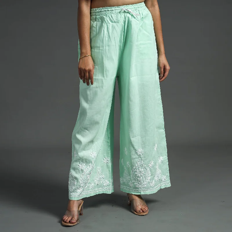 Affordable Luxury Women's Garments Green - Lucknow Chikankari Hand Embroidery Cotton Palazzo (Free Size) Affordable Luxury Women's Garments Green - Lucknow Chikankari Hand Embroidery Cotton Palazzo (Free Size)