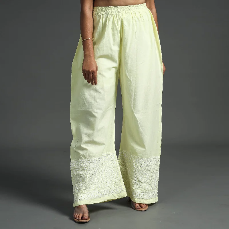 Women's Stylish Vacation Attire Yellow - Lucknow Chikankari Hand Embroidery Cotton Palazzo (Free Size) Women's Stylish Vacation Attire Yellow - Lucknow Chikankari Hand Embroidery Cotton Palazzo (Free Size)