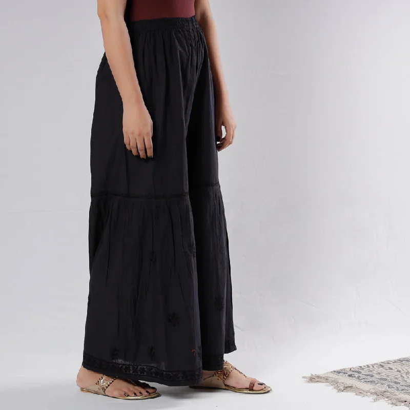Women's Vintage Clothes Black - Lucknow Chikankari Hand Embroidery Cotton Palazzo (Free Size) Women's Vintage Clothes Black - Lucknow Chikankari Hand Embroidery Cotton Palazzo (Free Size)