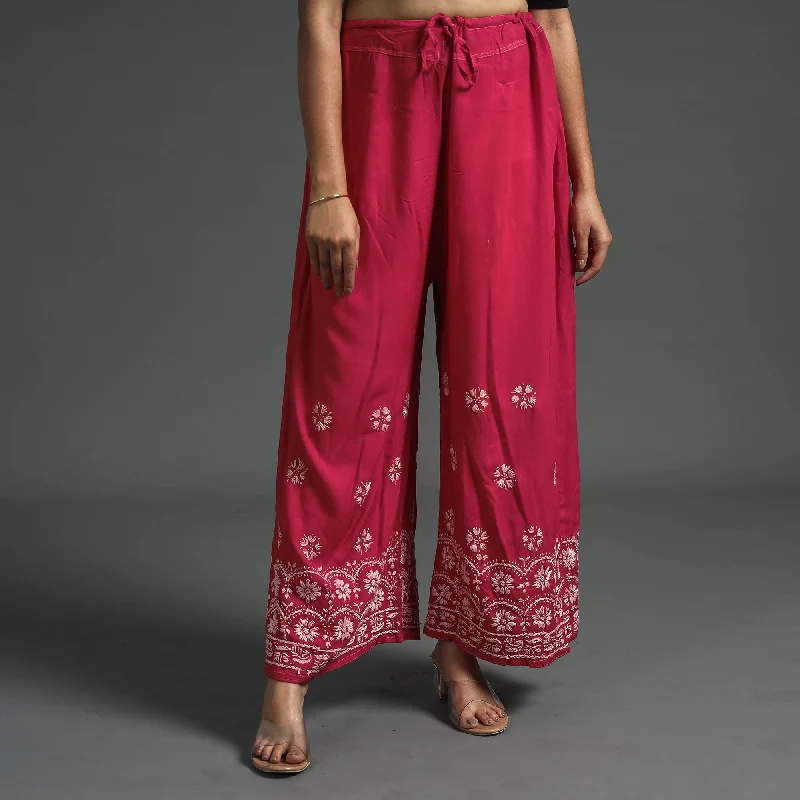 Women's Effortless Casual Outfit Pink - Lucknow Chikankari Hand Embroidery Rayon Palazzo (Free Size) Women's Effortless Casual Outfit Pink - Lucknow Chikankari Hand Embroidery Rayon Palazzo (Free Size)