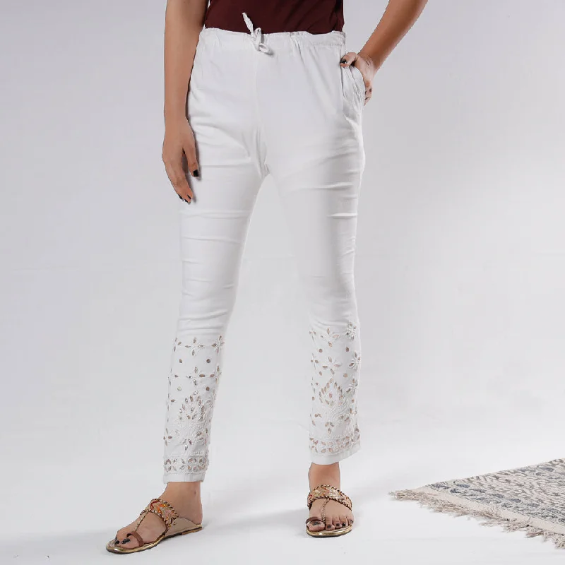 Women's Clothing Sets White - Lucknow Chikankari Hand Embroidery Gota Patti Work Cotton Pant (Free Size) Women's Clothing Sets White - Lucknow Chikankari Hand Embroidery Gota Patti Work Cotton Pant (Free Size)