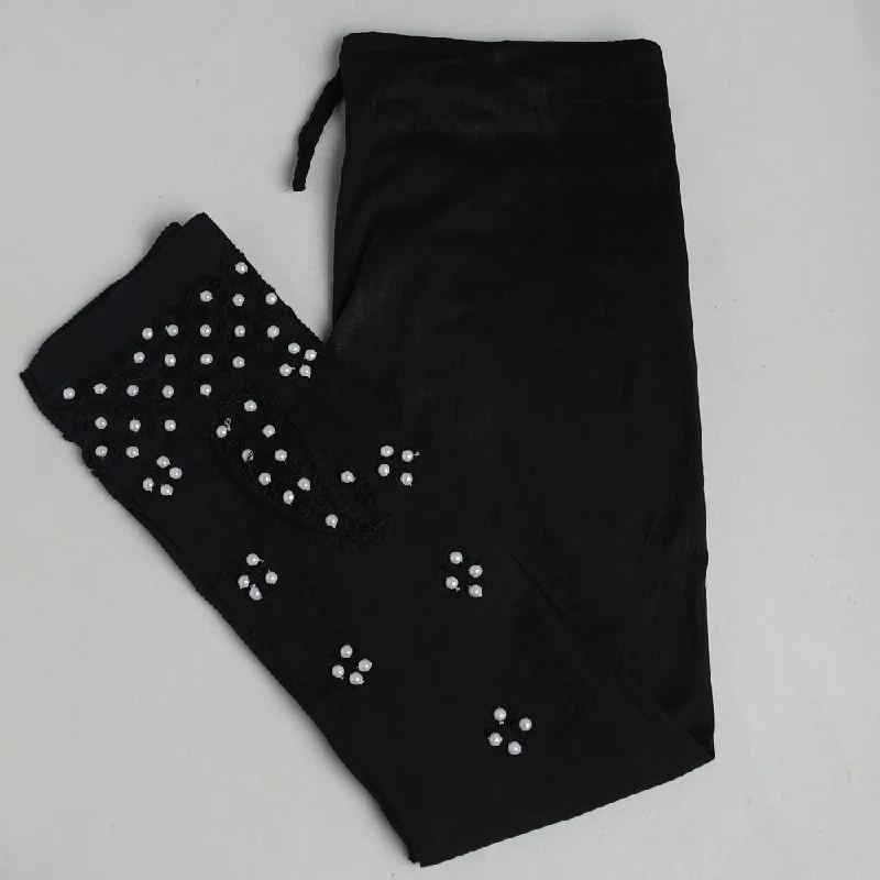 Women's Street Style Casual Wear Black - Lucknow Chikankari Hand Embroidery Beadwork Cotton Pant (Free Size) Women's Street Style Casual Wear Black - Lucknow Chikankari Hand Embroidery Beadwork Cotton Pant (Free Size)