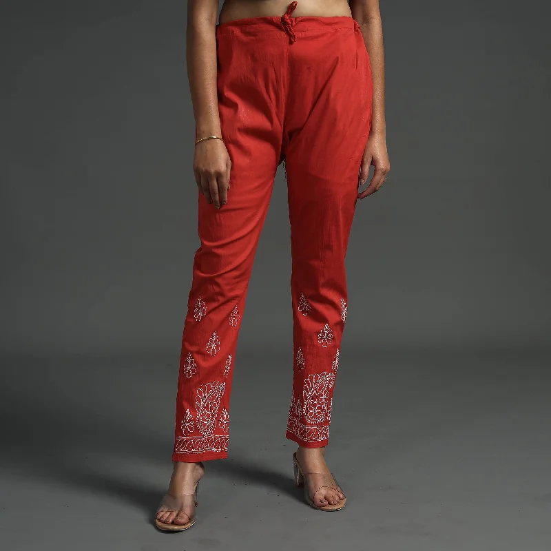 Seasonal Women's Fashion Trends Red - Lucknow Chikankari Hand Embroidery Cotton Lycra Cropped Pant (Free Size) Seasonal Women's Fashion Trends Red - Lucknow Chikankari Hand Embroidery Cotton Lycra Cropped Pant (Free Size)