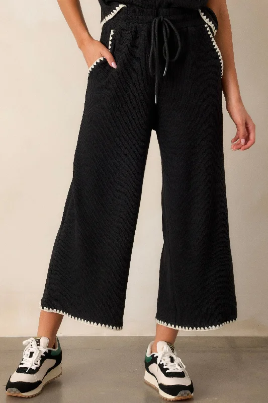 Elegant Women's Evening Garments Anytime Now Black Blanket Stitch Wide Leg Pants