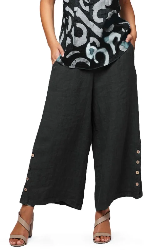 Women's Vacation Clothes Button Wide Leg Pant In Black