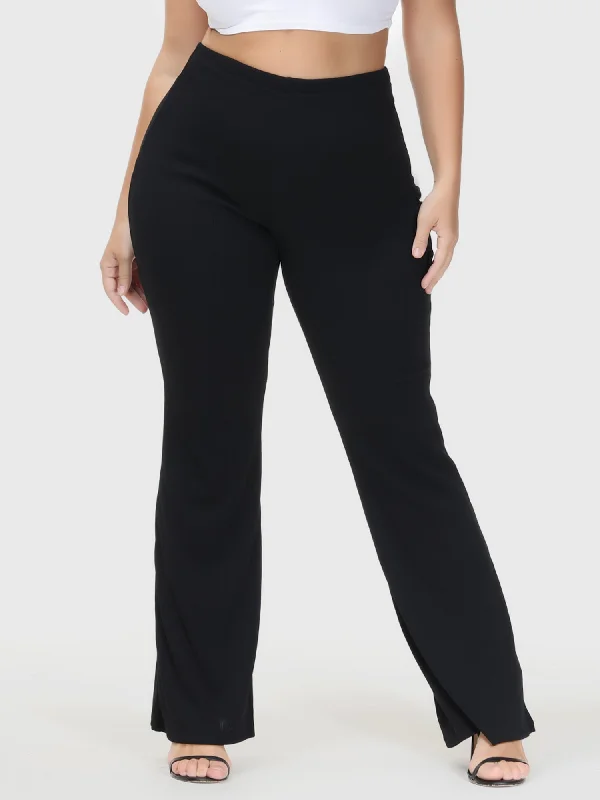 Casual High Waist Drop Flared Ribbed Pants