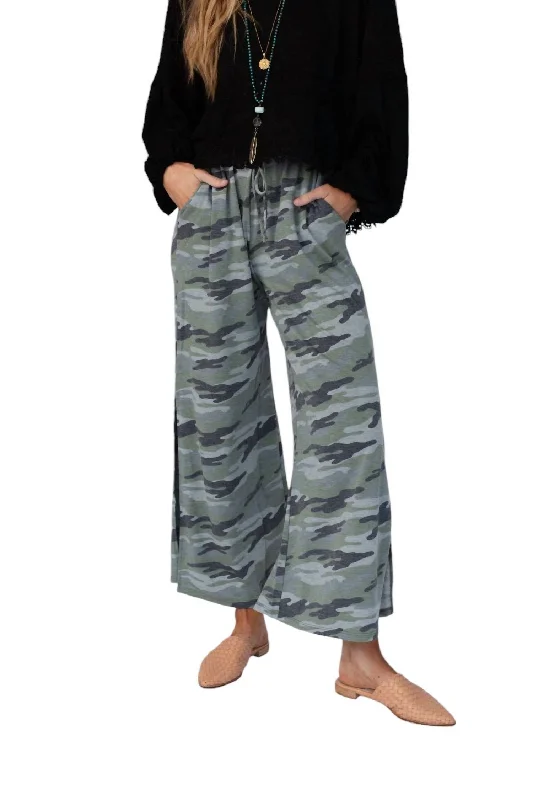 Women's Comfortable Clothes For Weekends Casual Wanderer Wide Leg Pants In Army Green Charcoal