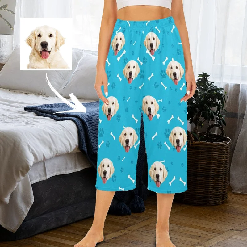 Contemporary Women's Clothing Custom Dog Face Blue Cropped Pajama Pants For Women Girlfriend Fashion Gift Personalized Cute Contemporary Women's Clothing Custom Dog Face Blue Cropped Pajama Pants For Women Girlfriend Fashion Gift Personalized Cute