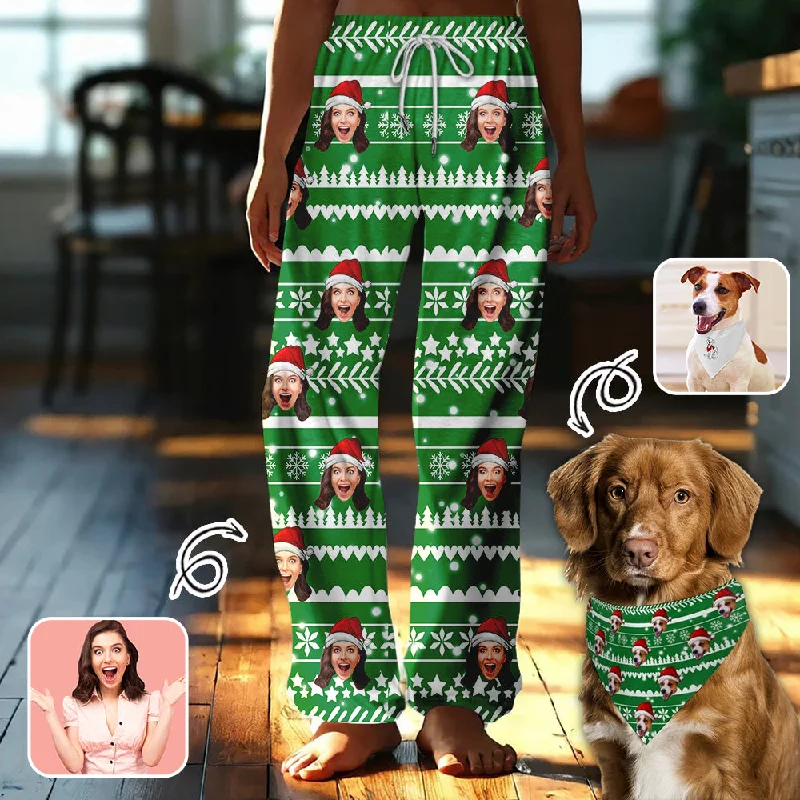 Comfortable Garments For Women Custom Face Christmas Red Hat Snowflake Pajama Pants and Pet Dog Bandana Comfortable Garments For Women Custom Face Christmas Red Hat Snowflake Pajama Pants and Pet Dog Bandana
