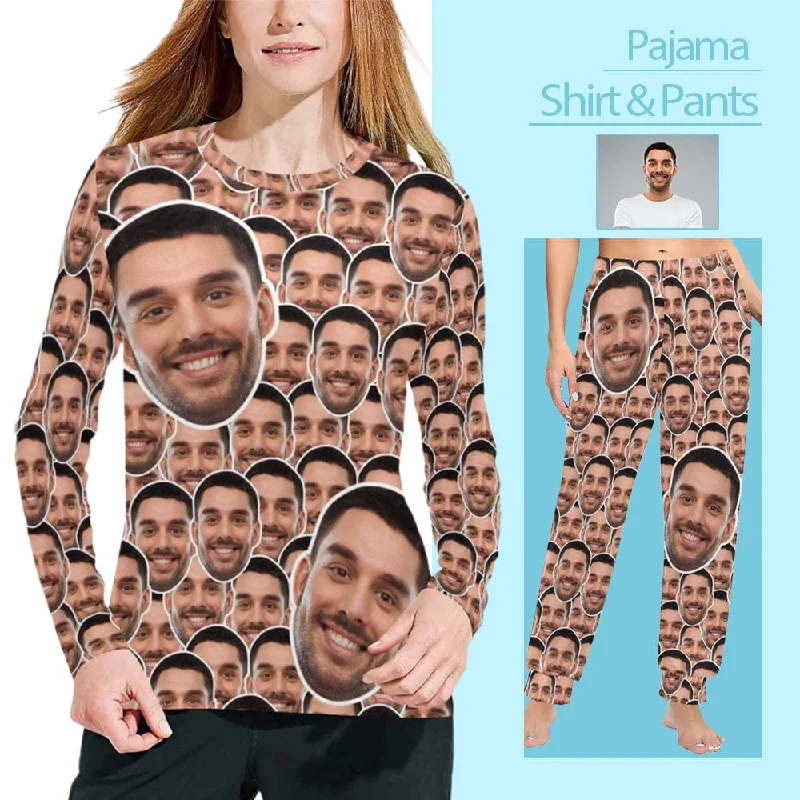Women's Trendy Outfits Custom Face Seamless Long Pajama Shirt&Pants Personalized Women's Slumber Party Sleepwear Women's Trendy Outfits Custom Face Seamless Long Pajama Shirt&Pants Personalized Women's Slumber Party Sleepwear