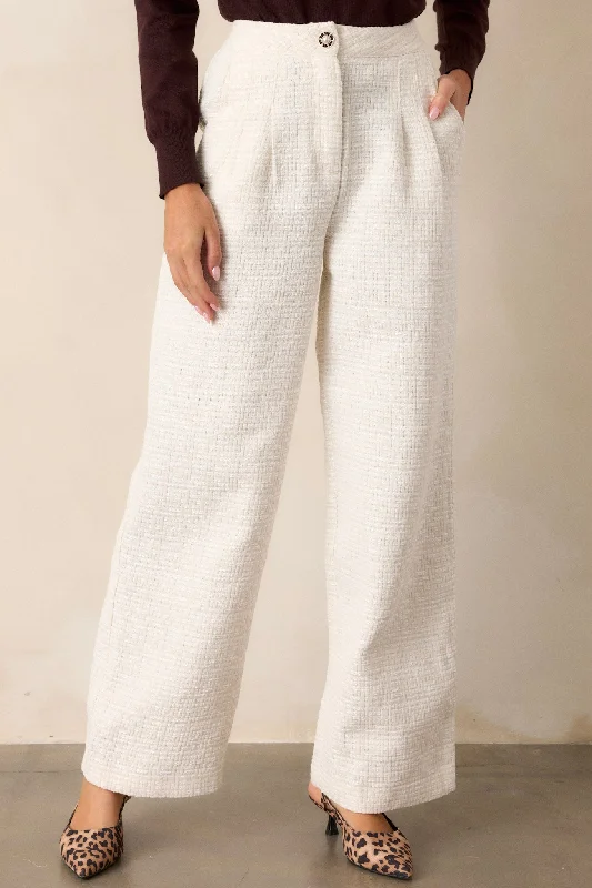 Women's Seasonal Apparel Glass Half Full Ivory Tweed Pants